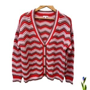 Maurices Red and Pink Chevron Cardigan